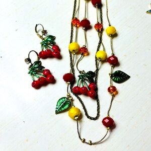 Betsey Johnson Cherry Necklace AND Cherry Earrings
